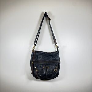 Fossil Morgan Travel Messenger Black Leather Shoulder Cross Body Bag